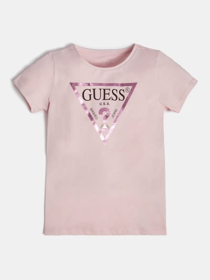 Camiseta Guess Foil Triangle Logo Niños Rosas | SE-279471