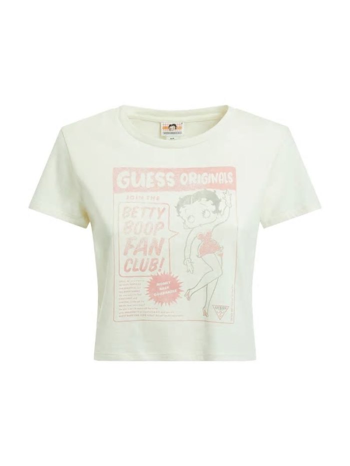 Camiseta Guess Front Betty Boop Print Crop Mujer Beige | SE-170885