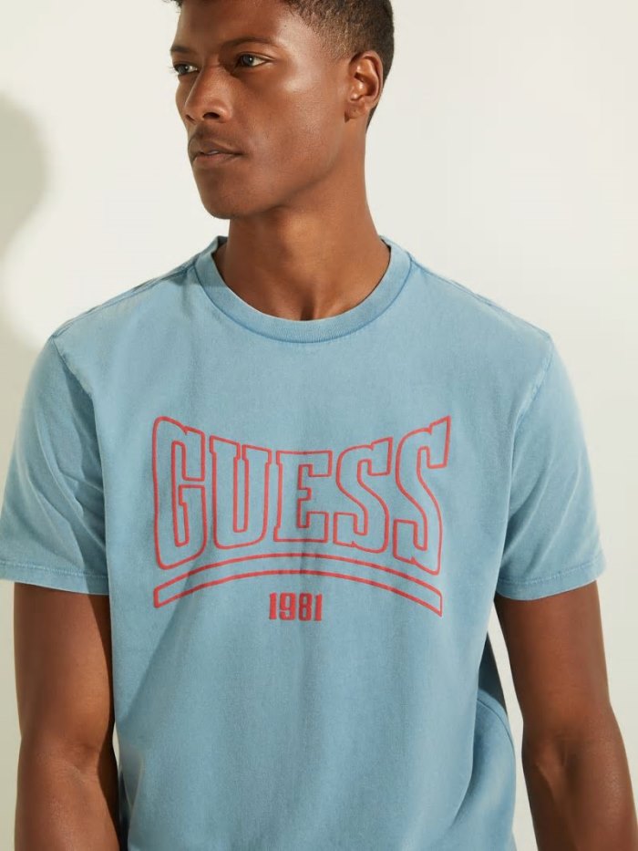 Camiseta Guess Front Logo Hombre Azules Claro | SE-813056