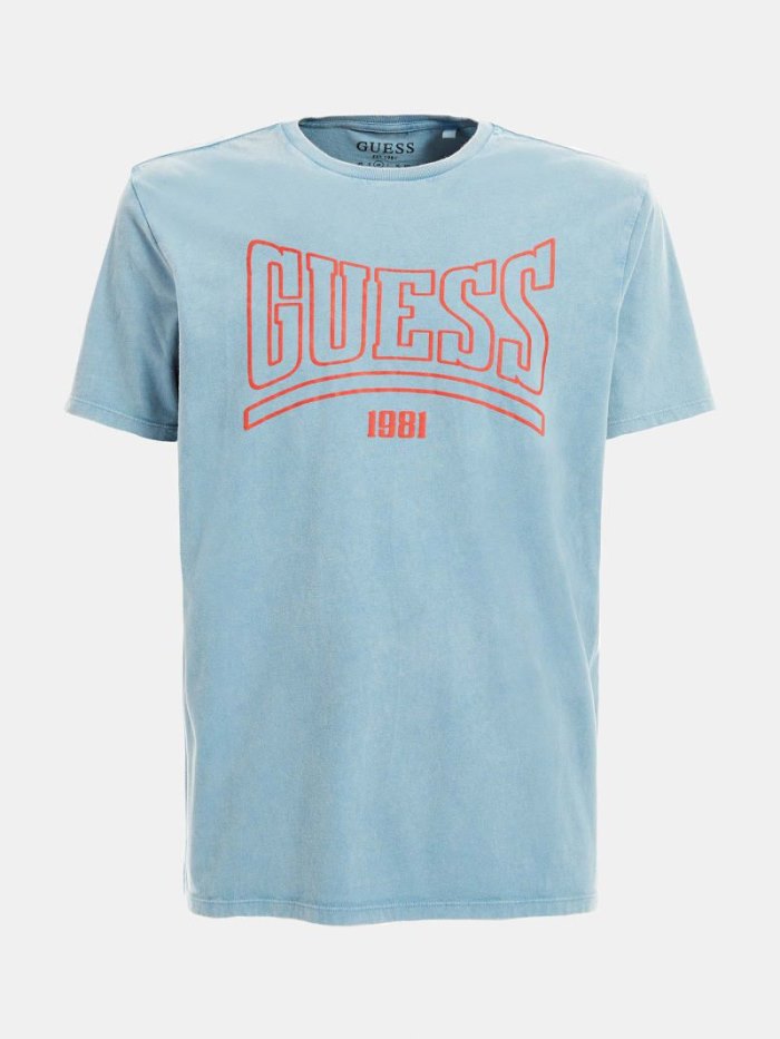 Camiseta Guess Front Logo Hombre Azules Claro | SE-813056