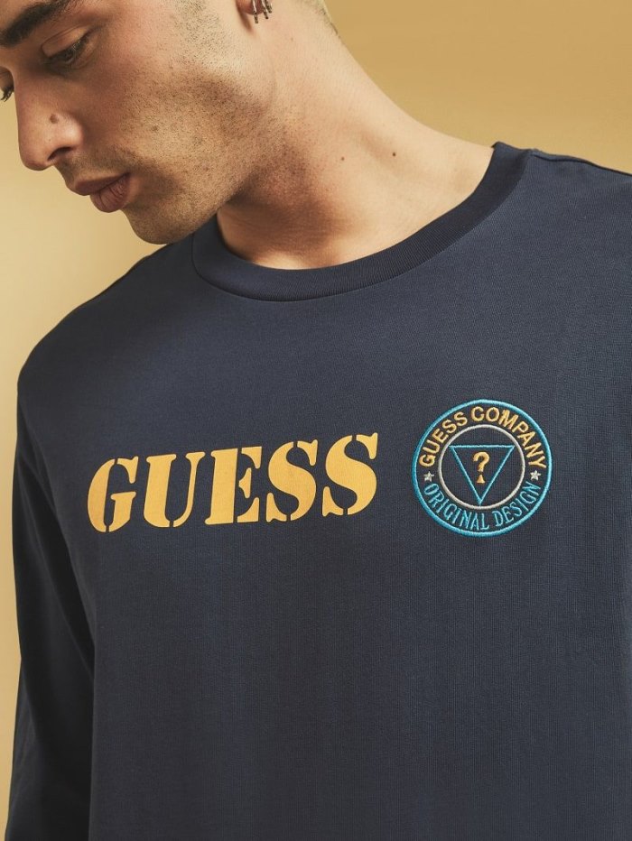 Camiseta Guess Front Logo Hombre Azules | SE-398145