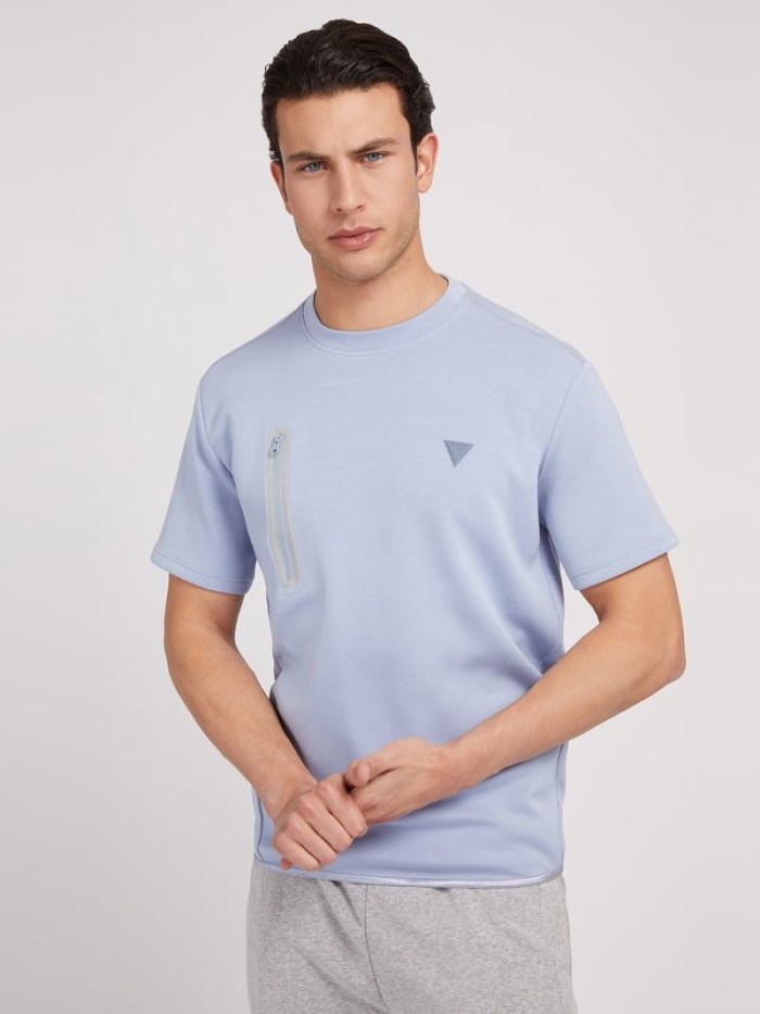 Camiseta Guess Front Logo Hombre Azules Claro | SE-635452