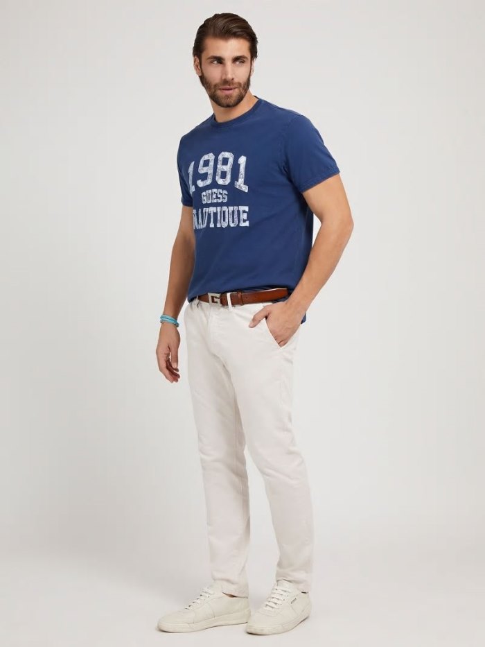 Camiseta Guess Front Logo Hombre Azules | SE-296093