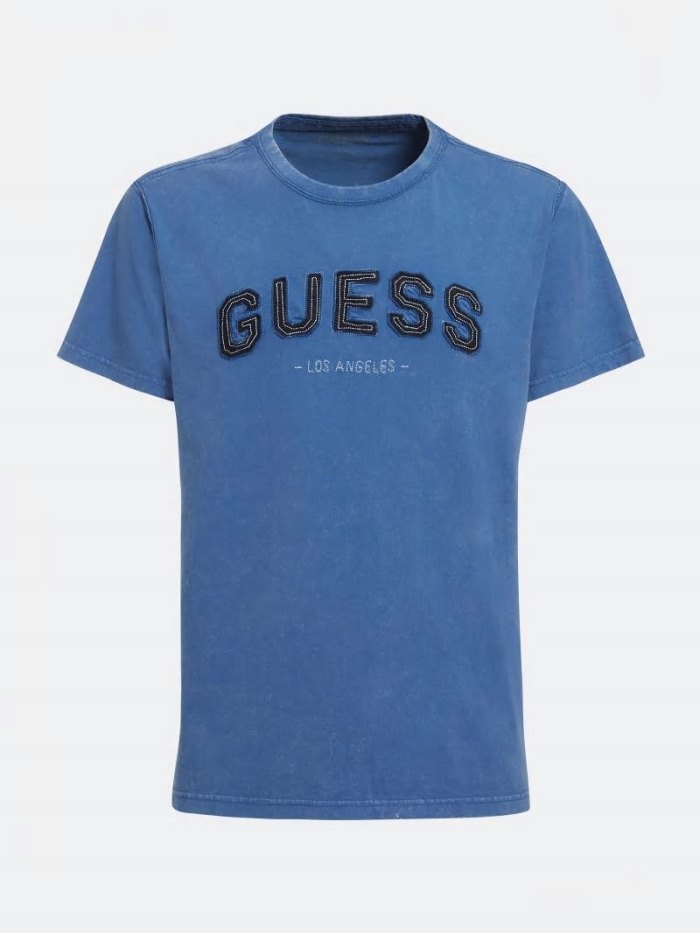 Camiseta Guess Front Logo Hombre Azules | SE-664364