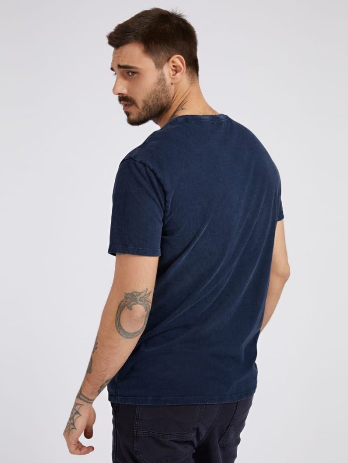 Camiseta Guess Front Logo Hombre Azules | SE-581344