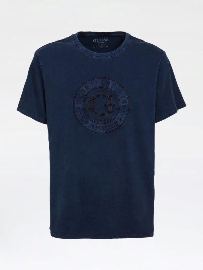 Camiseta Guess Front Logo Hombre Azules | SE-581344