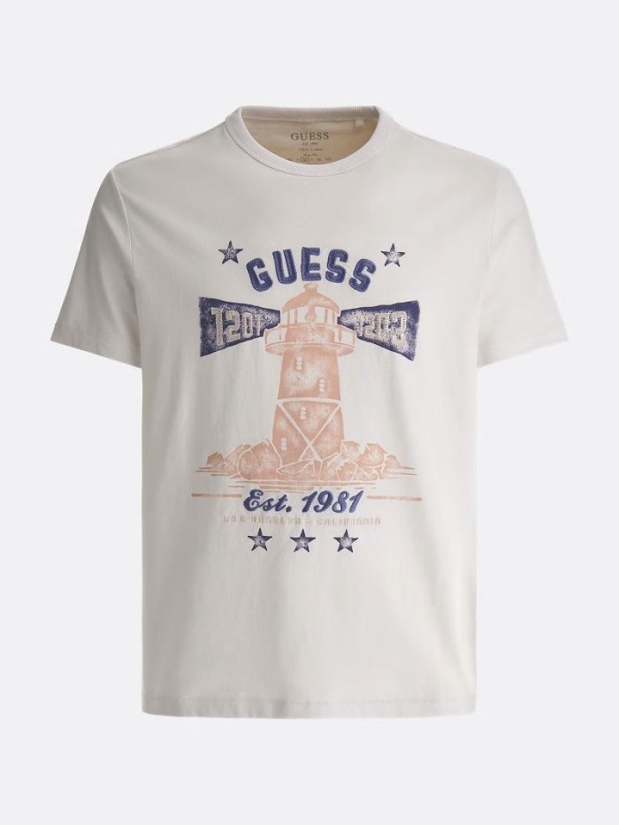 Camiseta Guess Front Logo Hombre Blancos | SE-934745