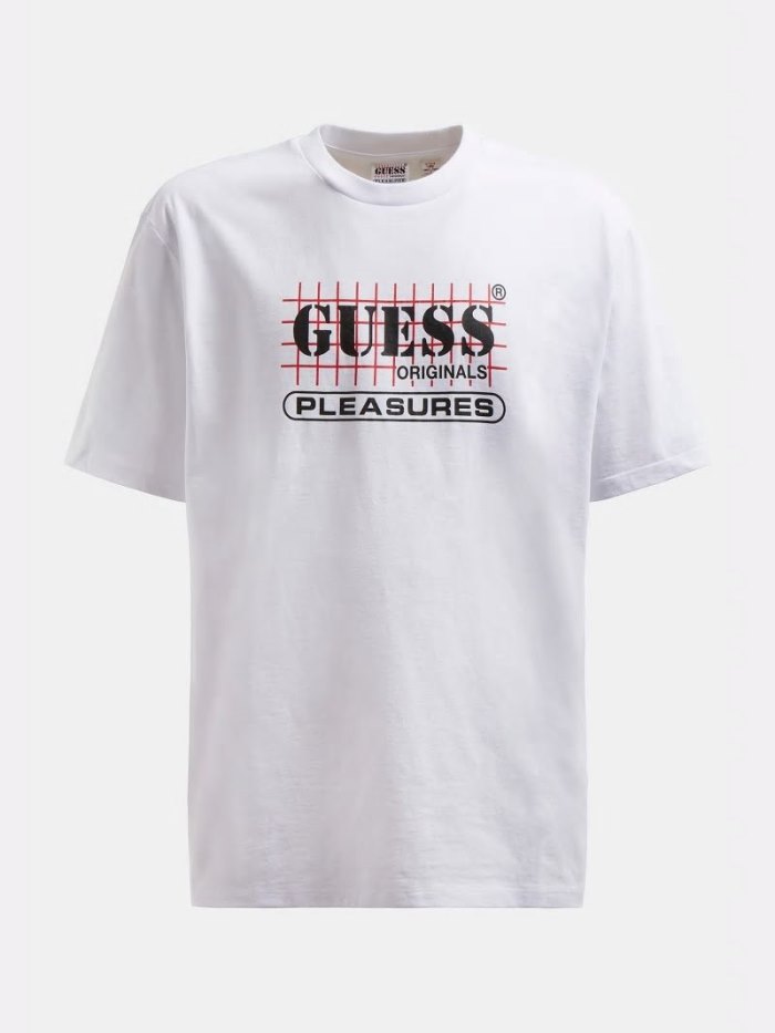 Camiseta Guess Front Logo Hombre Blancos | SE-329379