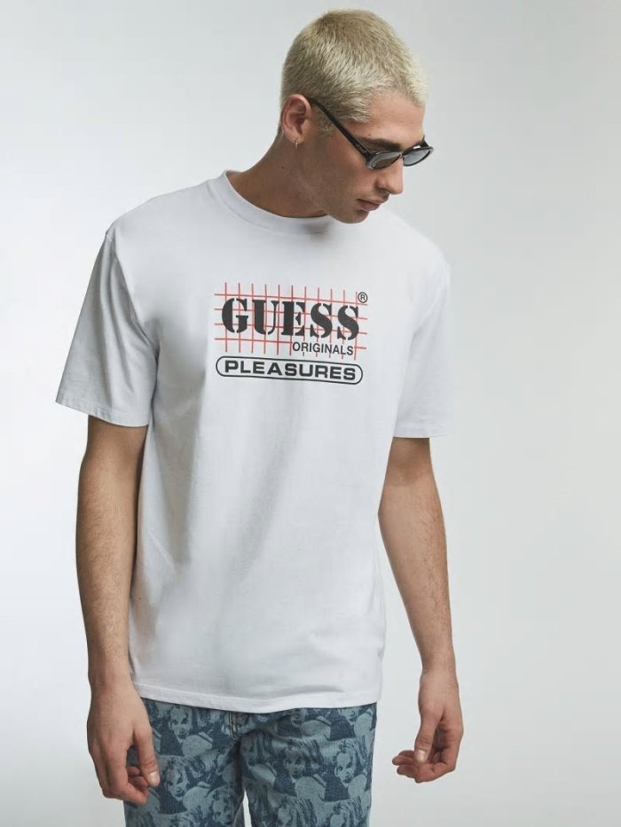 Camiseta Guess Front Logo Hombre Blancos | SE-329379