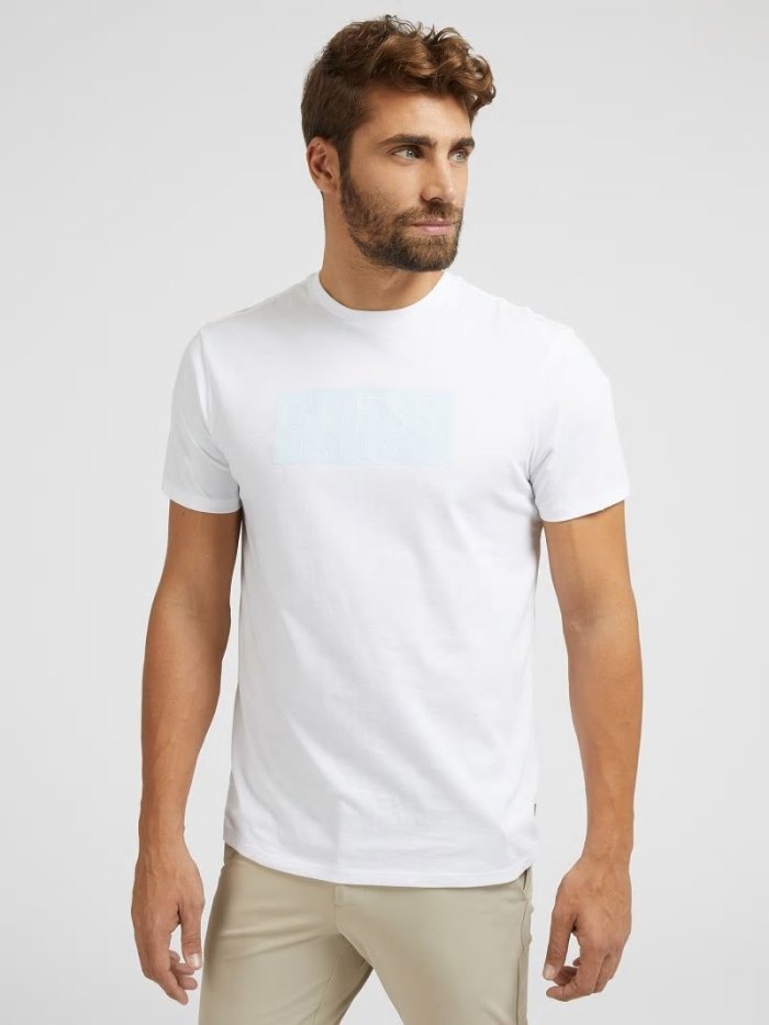 Camiseta Guess Front Logo Hombre Blancos | SE-693317