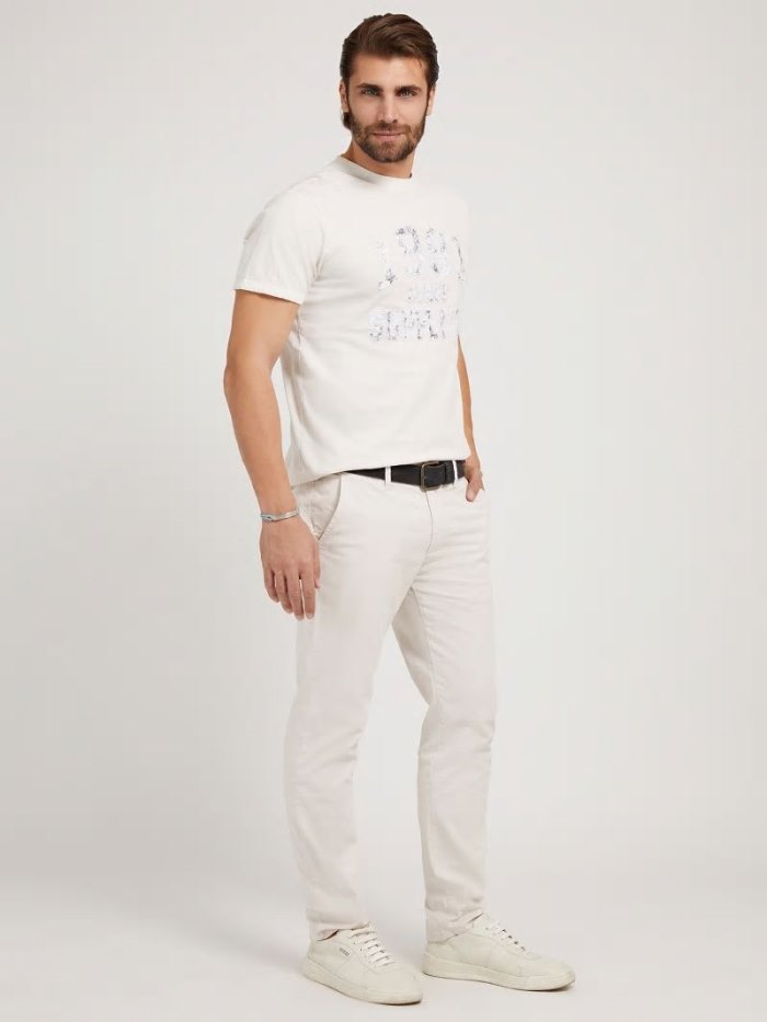 Camiseta Guess Front Logo Hombre Blancos | SE-878914