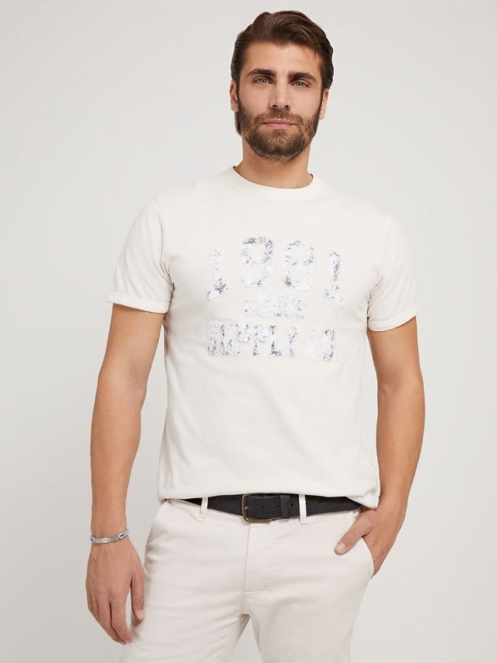 Camiseta Guess Front Logo Hombre Blancos | SE-878914