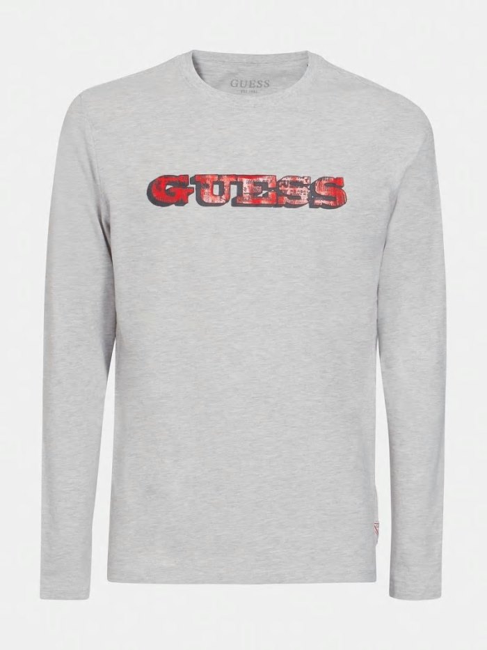 Camiseta Guess Front Logo Hombre Grises | SE-276351