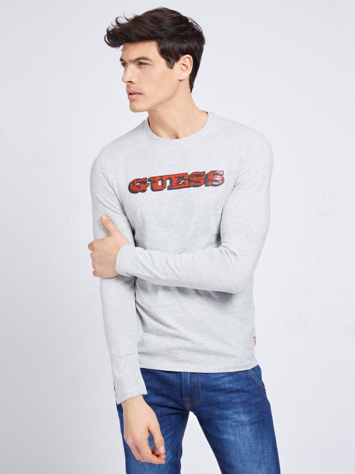 Camiseta Guess Front Logo Hombre Grises | SE-276351