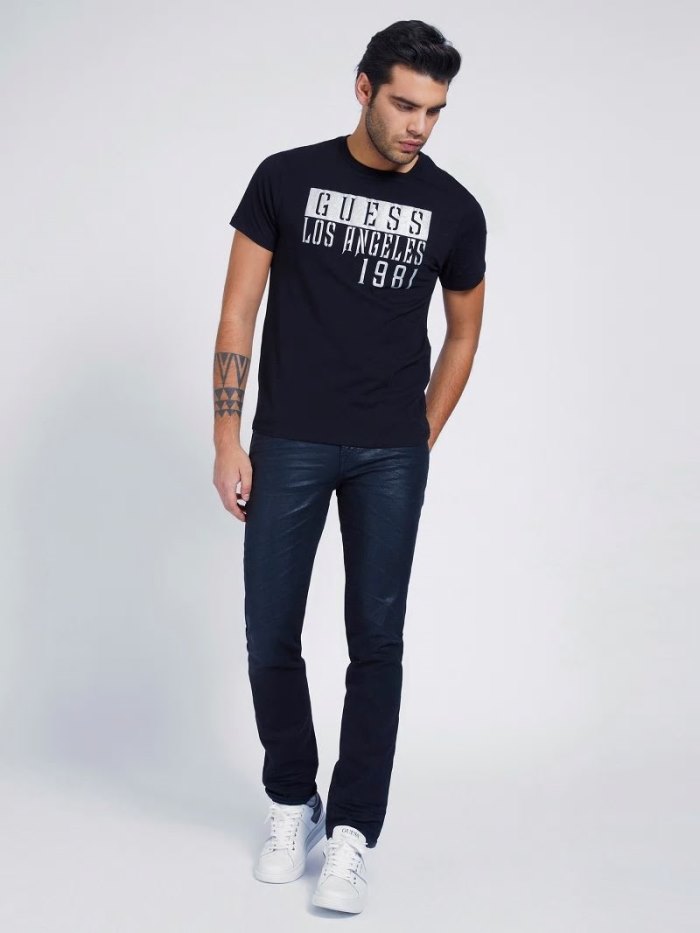 Camiseta Guess Front Logo Hombre Negros | SE-979909