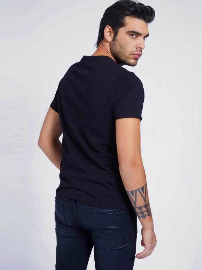 Camiseta Guess Front Logo Hombre Negros | SE-979909