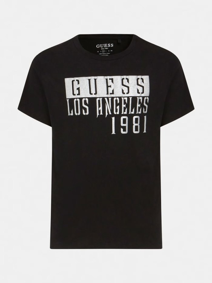 Camiseta Guess Front Logo Hombre Negros | SE-979909