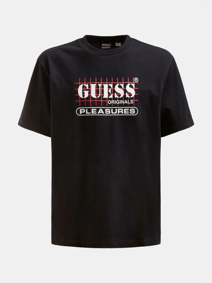 Camiseta Guess Front Logo Hombre Negros | SE-058386