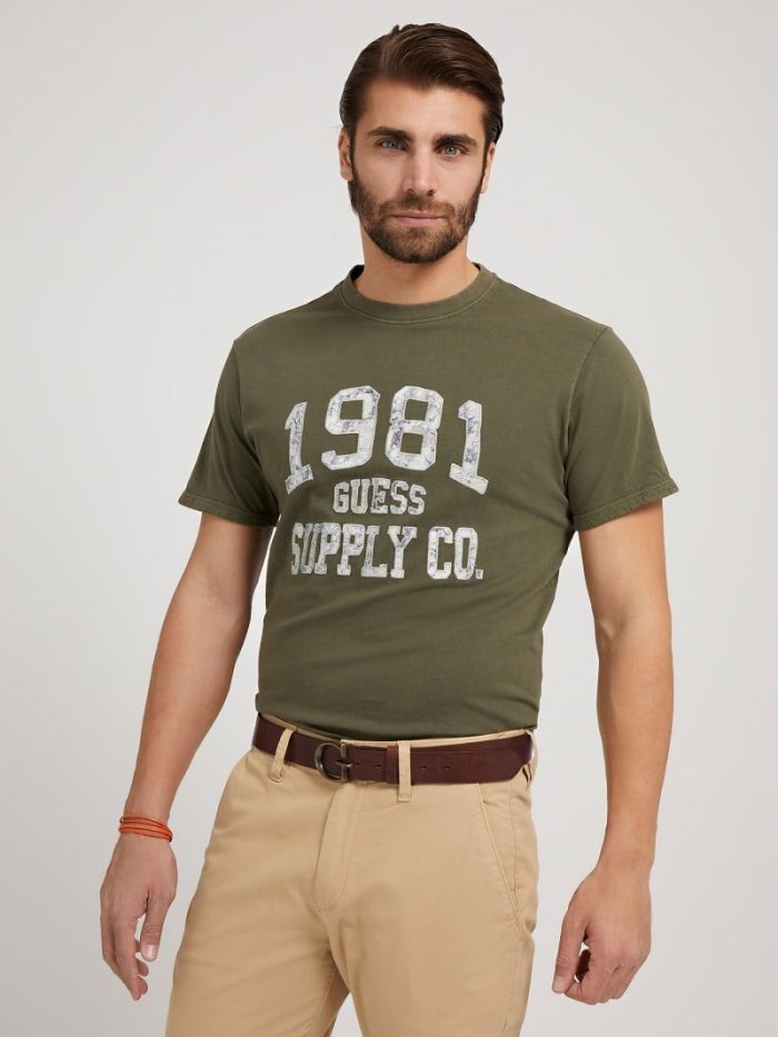 Camiseta Guess Front Logo Hombre Verdes | SE-200388