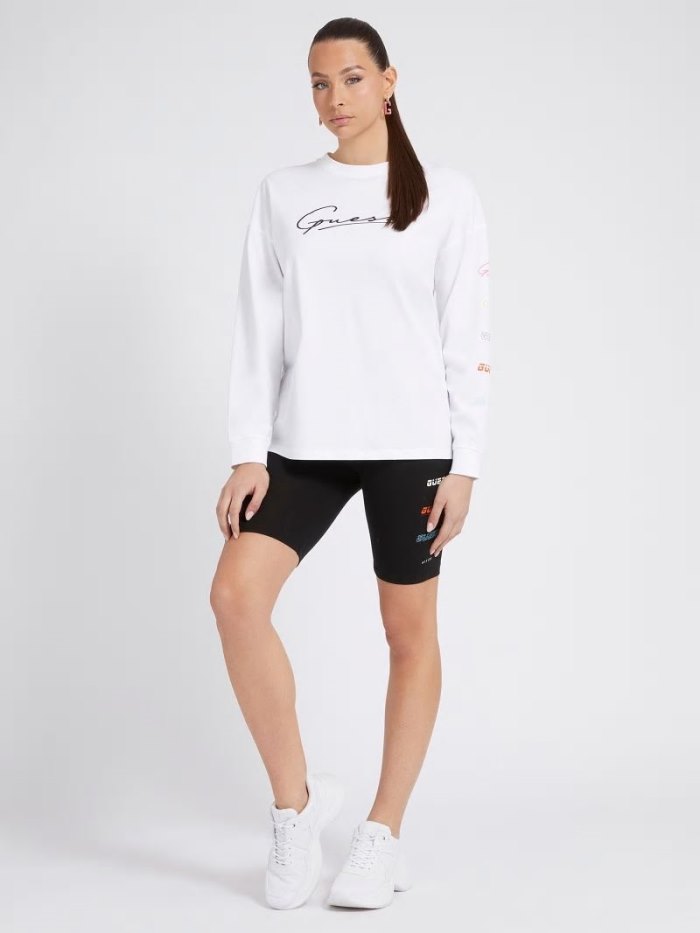 Camiseta Guess Front Logo Long Sleeves Mujer Blancos | SE-389342