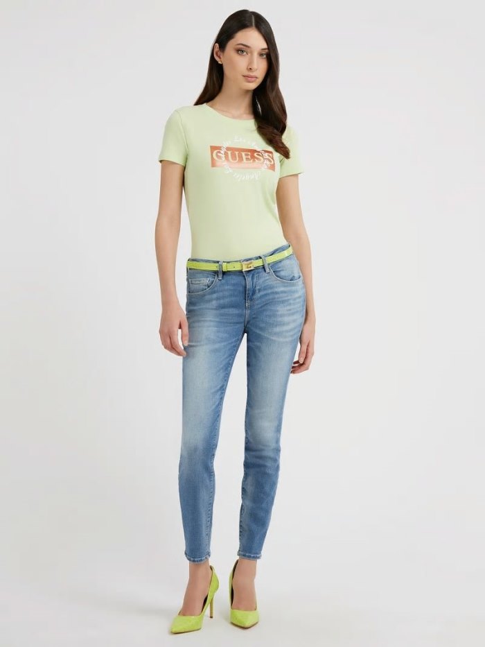 Camiseta Guess Front Logo Mujer Verdes | SE-580658