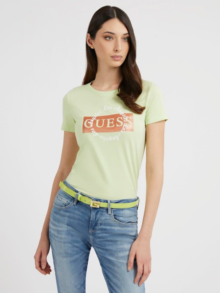 Camiseta Guess Front Logo Mujer Verdes | SE-580658