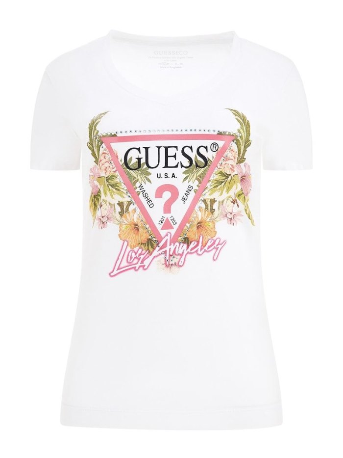 Camiseta Guess Front Logo Print Mujer Blancos | SE-837029