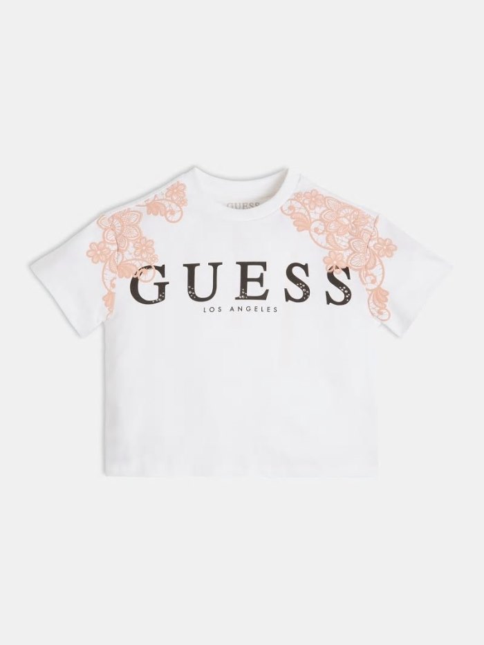 Camiseta Guess Front Logo Print T-shirt With Rhinestones Niños Blancos | SE-483961