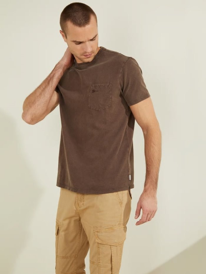 Camiseta Guess Front Pocket Hombre Marrom | SE-884003