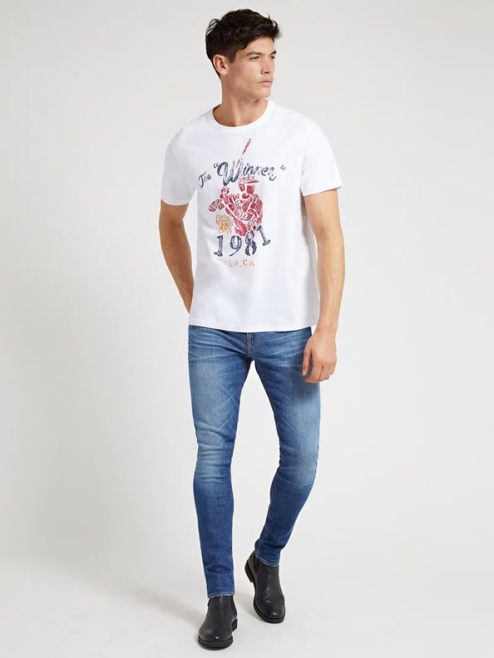 Camiseta Guess Front Print Hombre Blancos | SE-791417