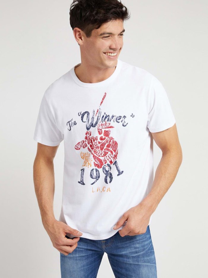 Camiseta Guess Front Print Hombre Blancos | SE-791417