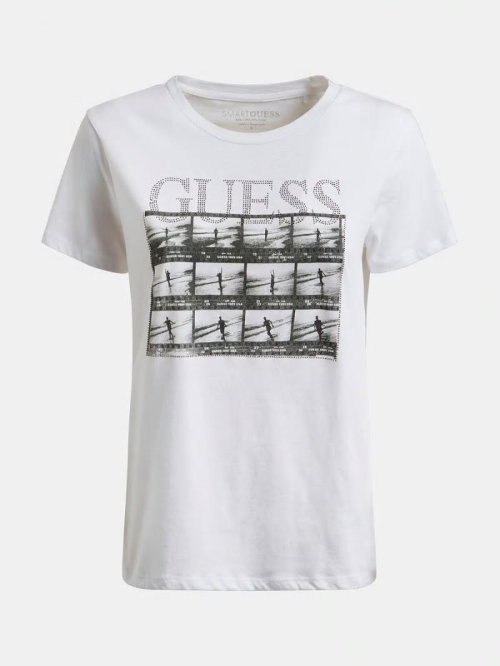 Camiseta Guess Front Print Mujer Blancos | SE-535081