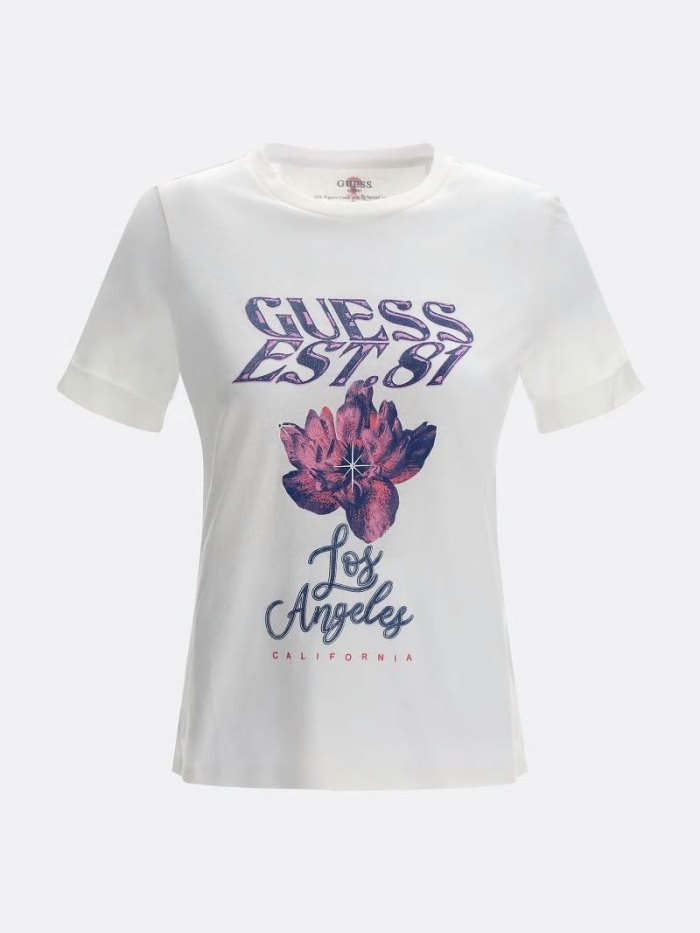 Camiseta Guess Front Print Mujer Blancos | SE-953917