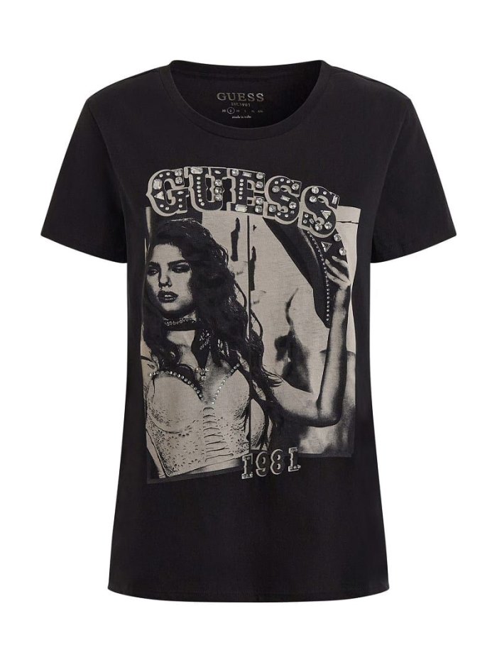 Camiseta Guess Front Print Mujer Negros | SE-452870