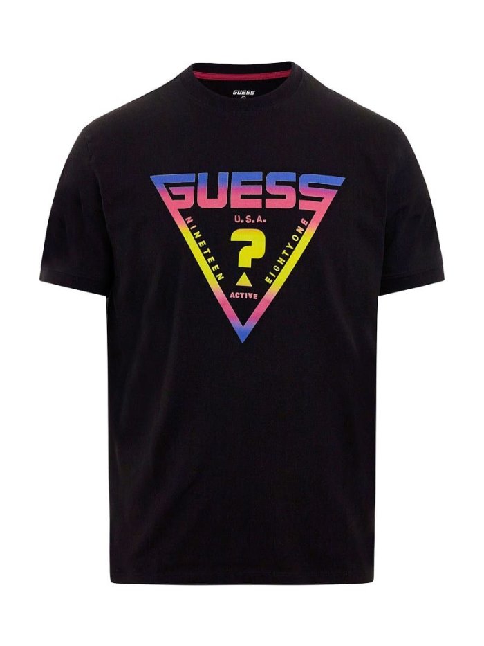 Camiseta Guess Front Triangle Logo Hombre Negros | SE-541636