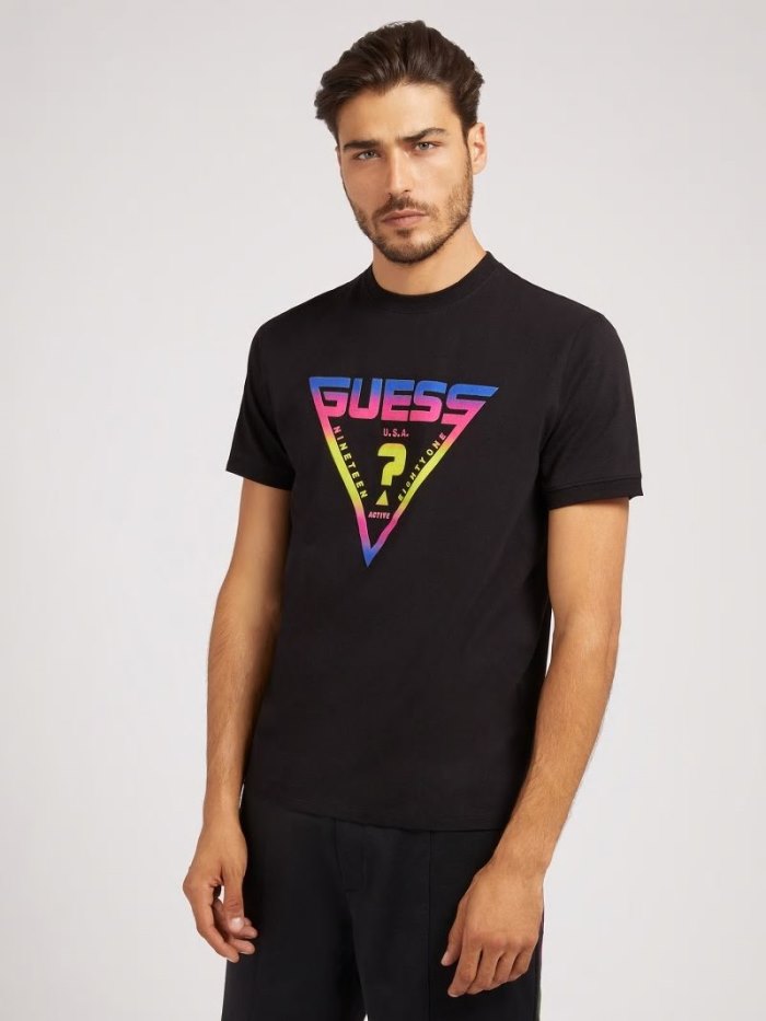 Camiseta Guess Front Triangle Logo Hombre Negros | SE-541636