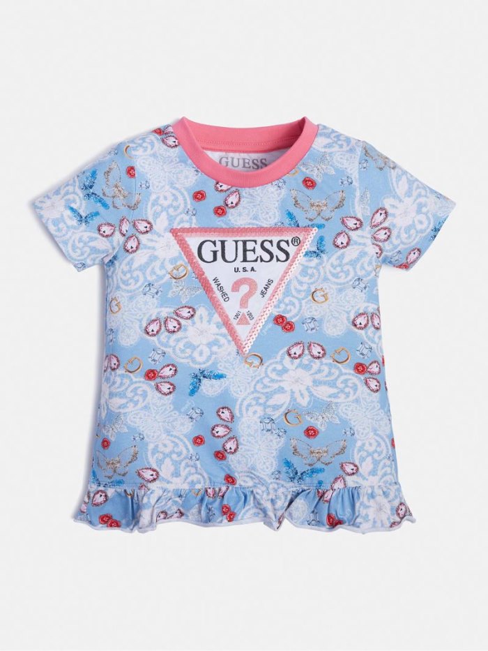 Camiseta Guess Front Triangle Logo Niños Azules Claro | SE-868680