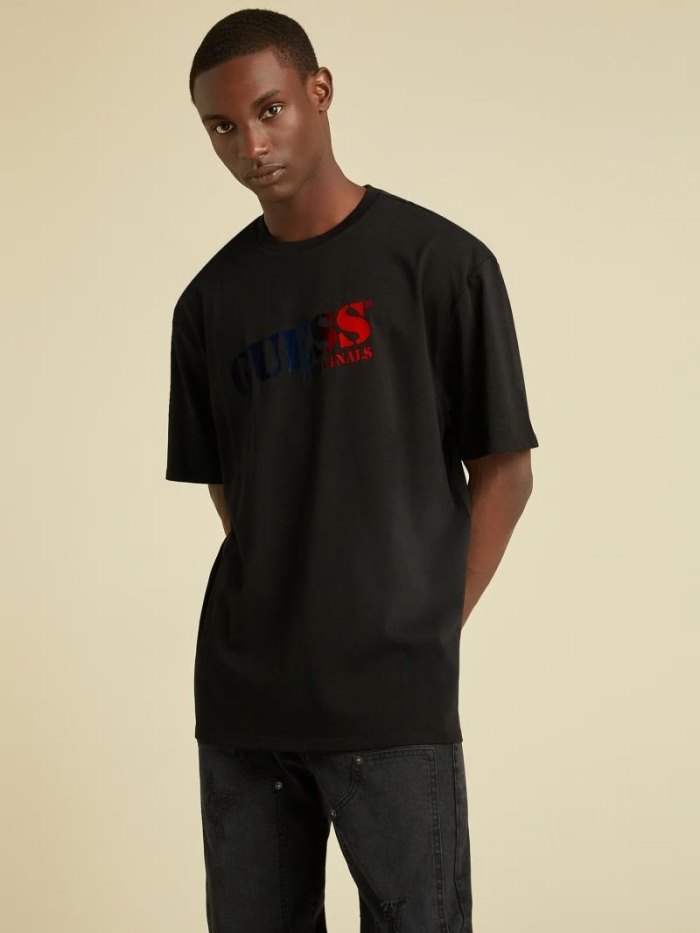 Camiseta Guess Front-logo Hombre Negros | SE-923834