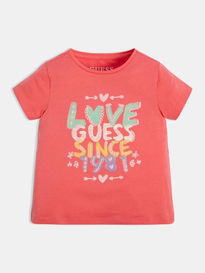 Camiseta Guess Glitter Logo Niños Coral | SE-845043