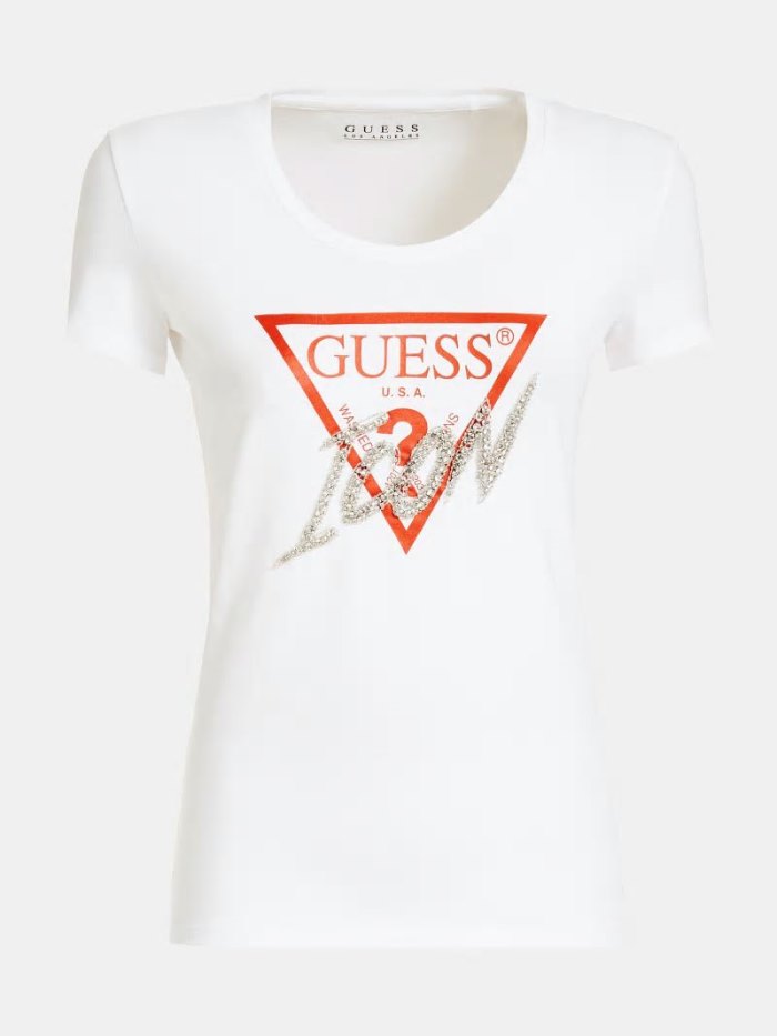 Camiseta Guess Icon Logo Mujer Blancos | SE-580954