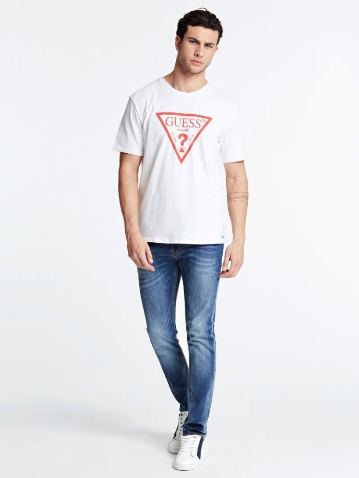 Camiseta Guess Istanbul Logo Hombre Blancos | SE-988660