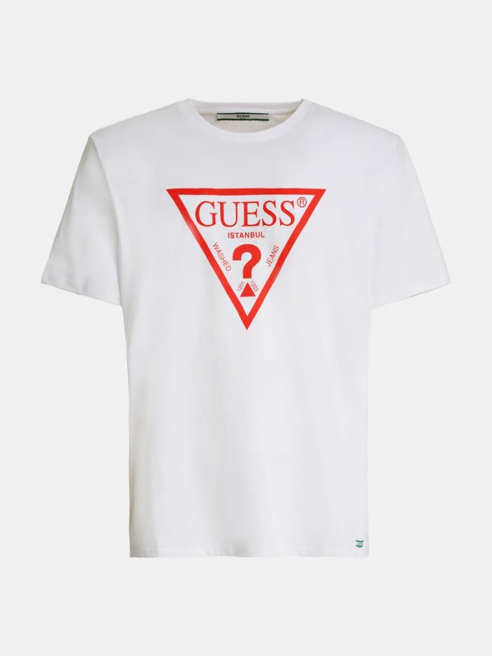 Camiseta Guess Istanbul Logo Hombre Blancos | SE-988660