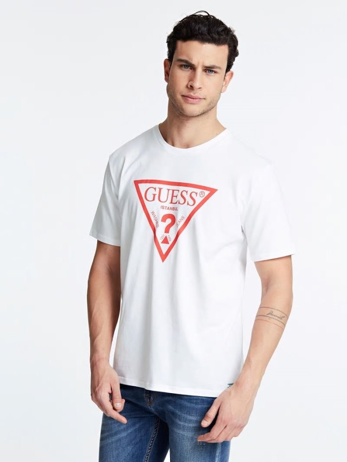 Camiseta Guess Istanbul Logo Hombre Blancos | SE-988660