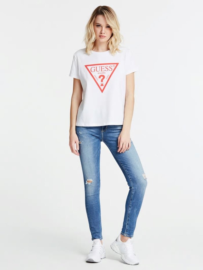 Camiseta Guess Istanbul Logo Mujer Blancos | SE-286659