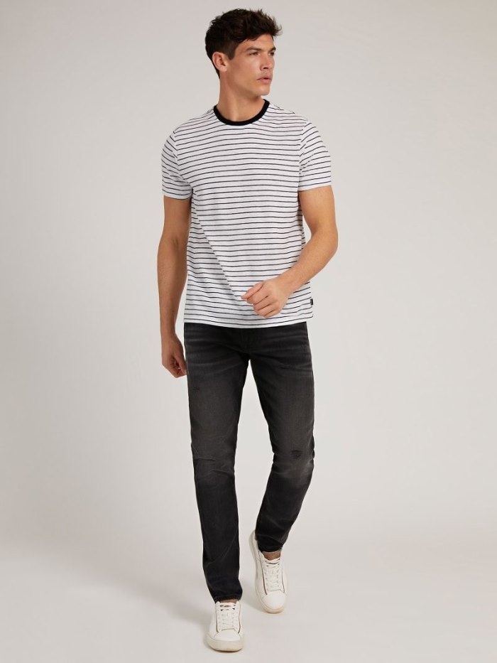 Camiseta Guess Linen Blend Striped Hombre Blancos | SE-010554