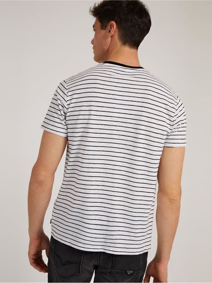 Camiseta Guess Linen Blend Striped Hombre Blancos | SE-010554