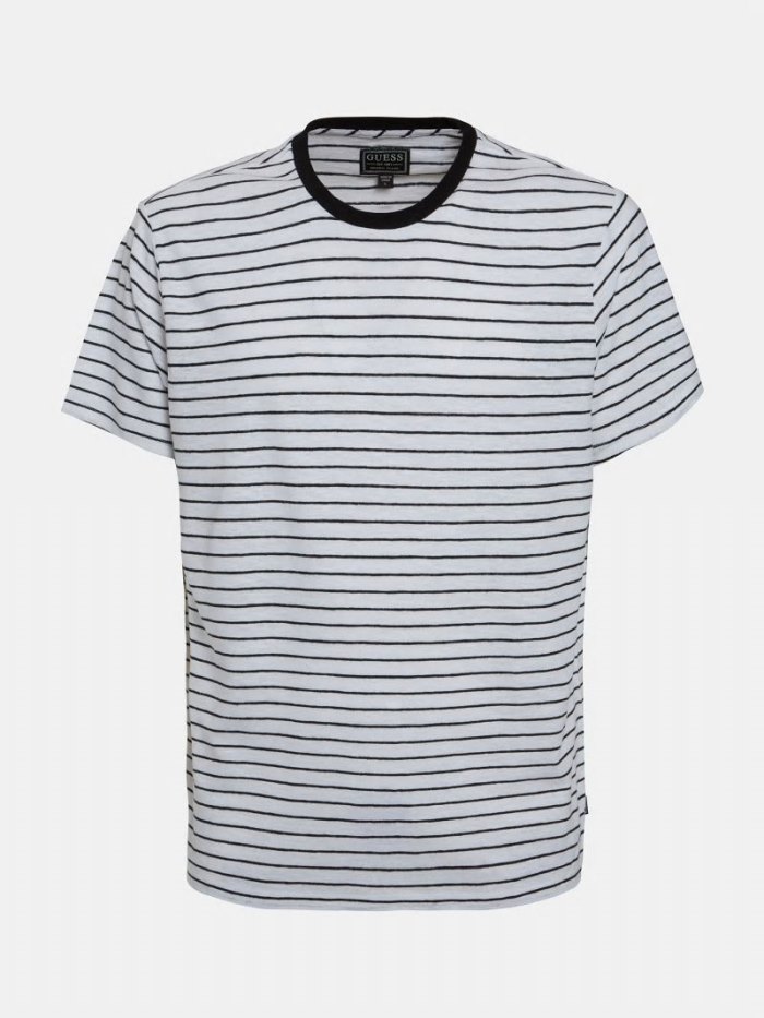 Camiseta Guess Linen Blend Striped Hombre Blancos | SE-010554