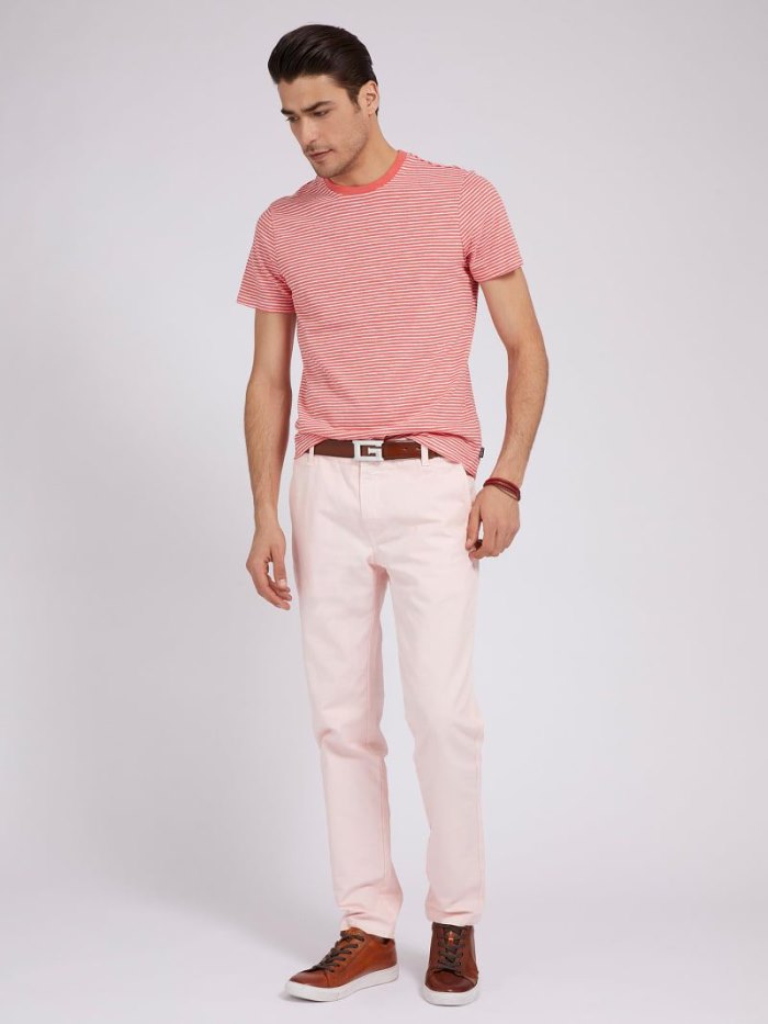 Camiseta Guess Linen Blend Striped Hombre Coral Claro | SE-113347