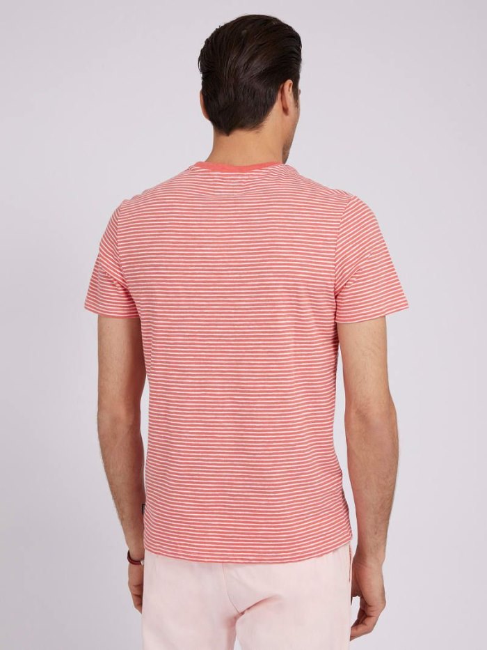 Camiseta Guess Linen Blend Striped Hombre Coral Claro | SE-113347