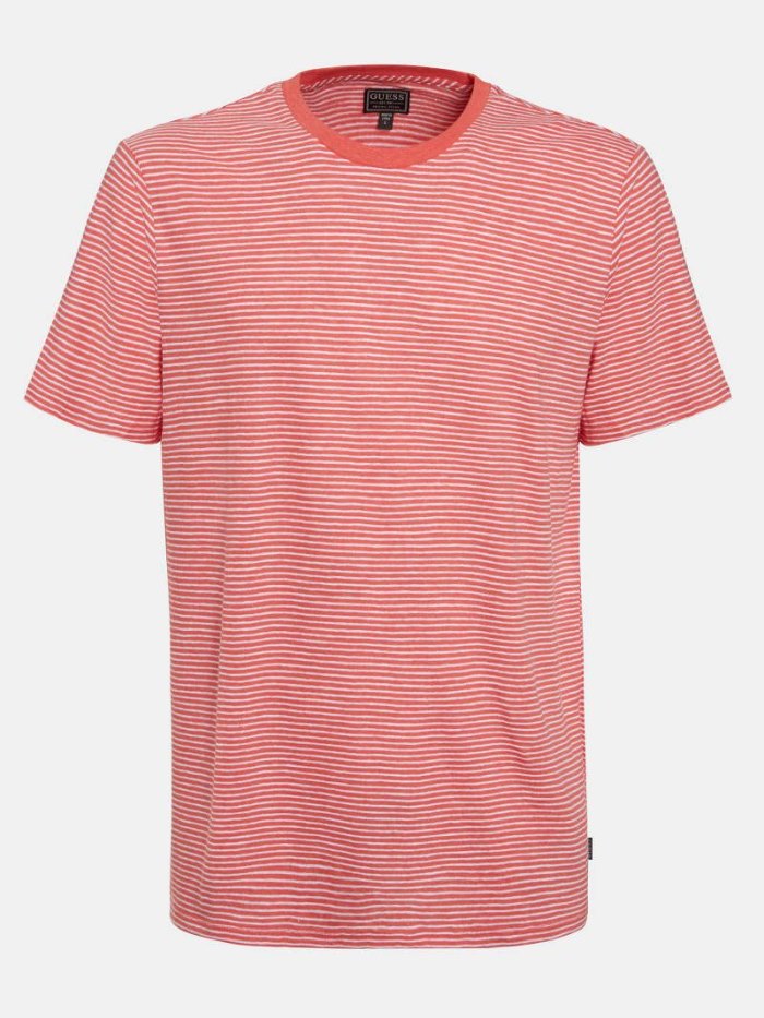 Camiseta Guess Linen Blend Striped Hombre Coral Claro | SE-113347